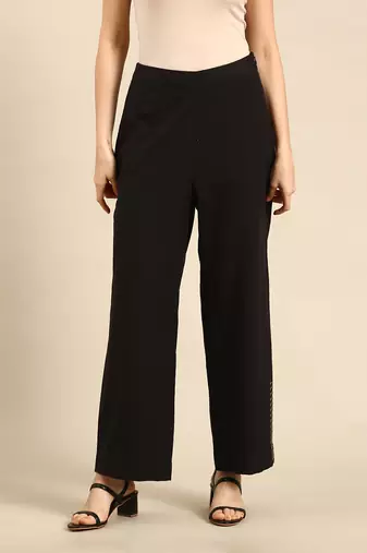 Black cotton embroidered pant