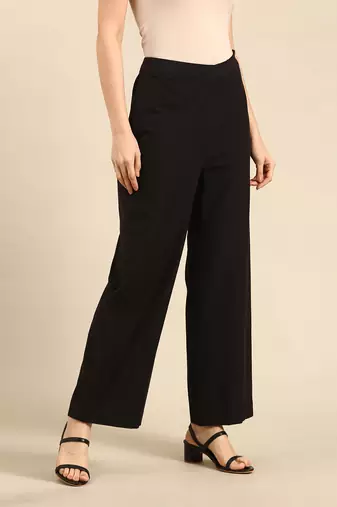 Black cotton embroidered pant