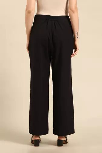 Black cotton embroidered pant