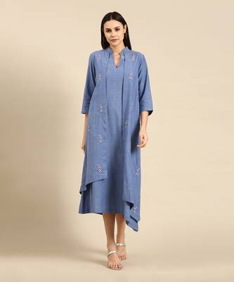 Blue cotton layered dress 1