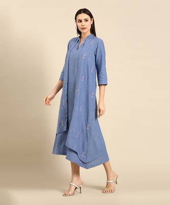 Blue cotton layered dress 2