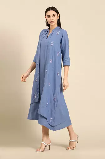 Blue cotton layered dress