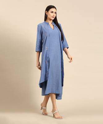 Blue cotton layered dress 3