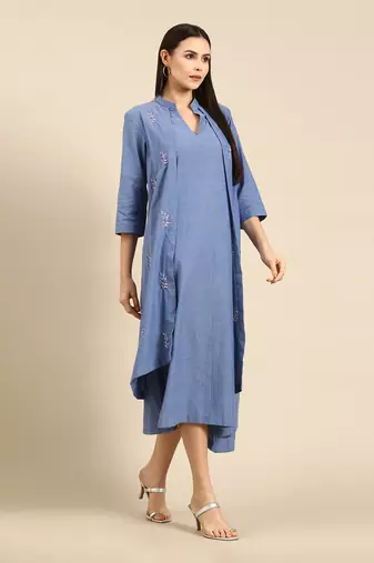 Blue cotton layered dress