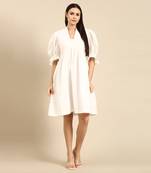 Ivory cotton silk empirical v neck dress