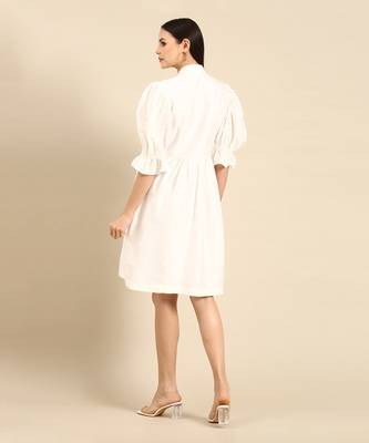 Ivory cotton silk empirical v neck dress 4