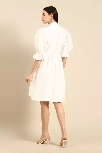 Ivory cotton silk empirical v neck dress