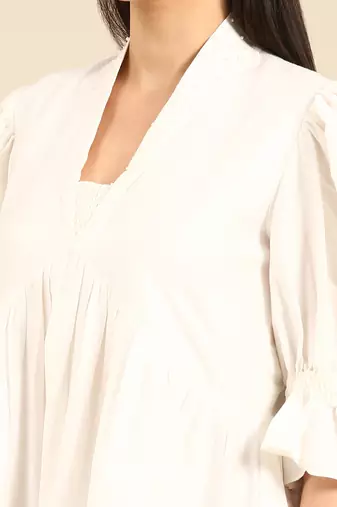 Ivory cotton silk empirical v neck dress