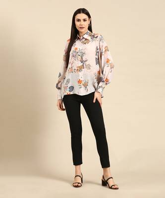 Off white floral printed muslin shirt 1