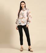 Off white floral printed muslin shirt