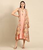 Pink printed linen satin flap dress