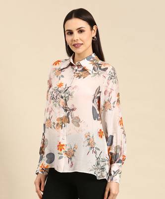 Off white floral printed muslin shirt 2