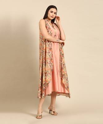 Pink printed linen satin flap dress 3