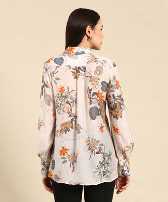 Off white floral printed muslin shirt 4