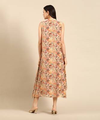 Pink printed linen satin flap dress 4