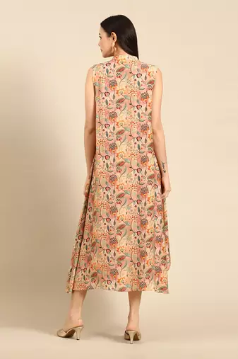 Pink printed linen satin flap dress