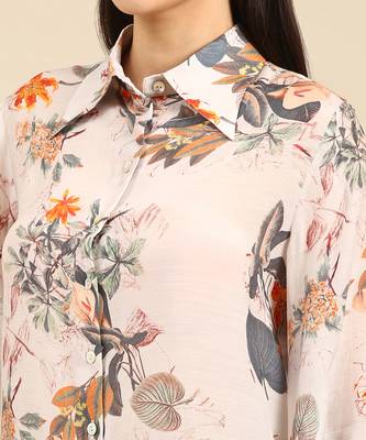 Off white floral printed muslin shirt 5
