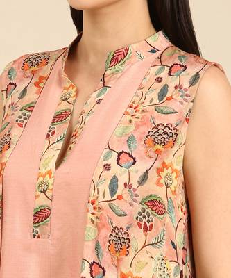 Pink printed linen satin flap dress 5
