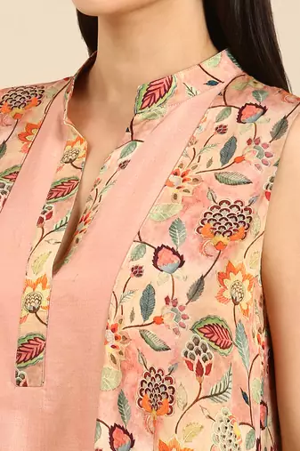 Pink printed linen satin flap dress