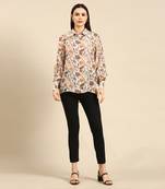 Cream floral printed muslin shirt