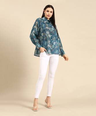 Blue mul mul cotton printed shirt 1