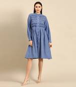 Denim blue cotton smocked dress
