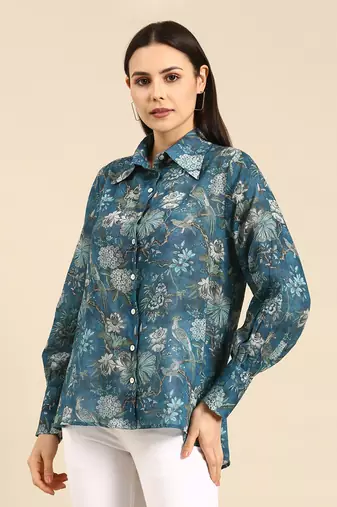 Blue mul mul cotton printed shirt