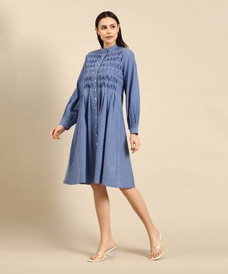 Denim blue cotton smocked dress 2