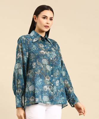 Blue mul mul cotton printed shirt 3