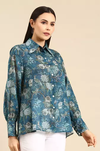 Blue mul mul cotton printed shirt
