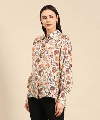 Cream floral printed muslin shirt 2