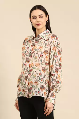 Cream floral printed muslin shirt