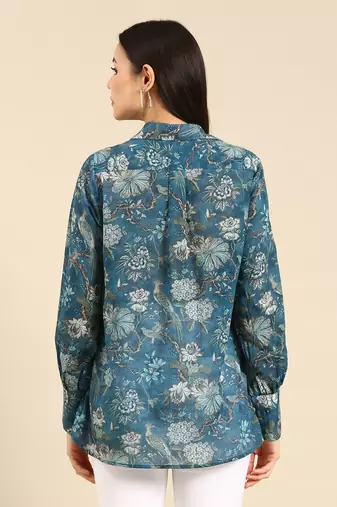 Blue mul mul cotton printed shirt