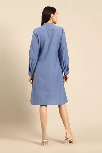 Denim blue cotton smocked dress