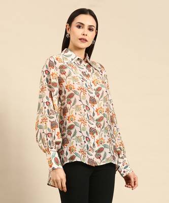 Cream floral printed muslin shirt 3