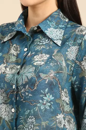 Blue mul mul cotton printed shirt
