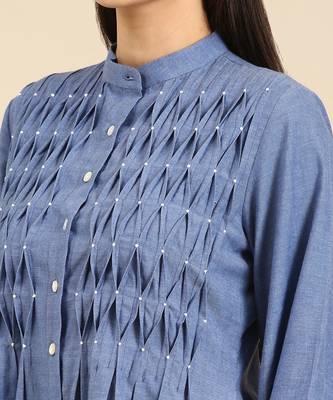 Denim blue cotton smocked dress 5