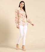 Peach floral printed muslin shirt