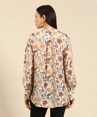Cream floral printed muslin shirt 4