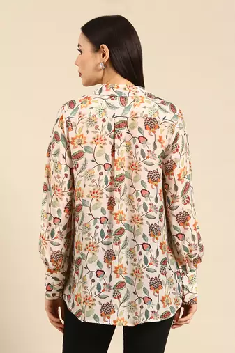 Cream floral printed muslin shirt