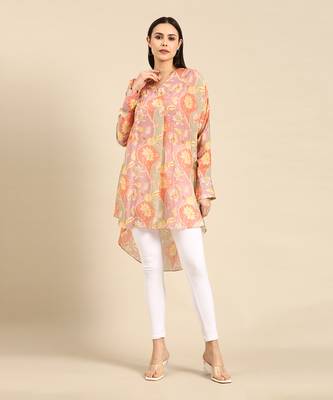 Brown floral printed muslin shirt 1
