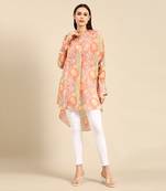 Brown floral printed muslin shirt