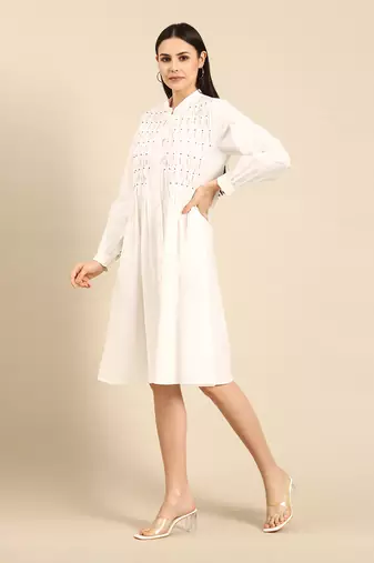 White cotton smocked dress