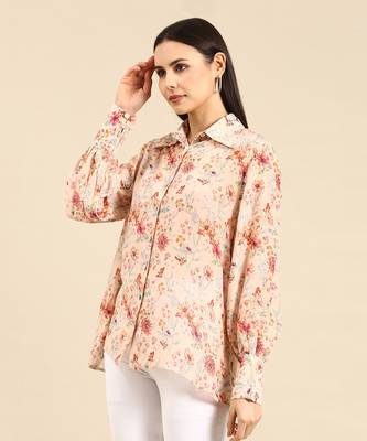 Peach floral printed muslin shirt 2