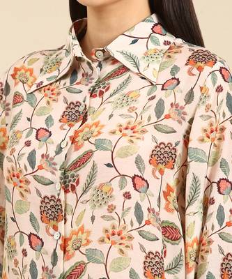 Cream floral printed muslin shirt 5