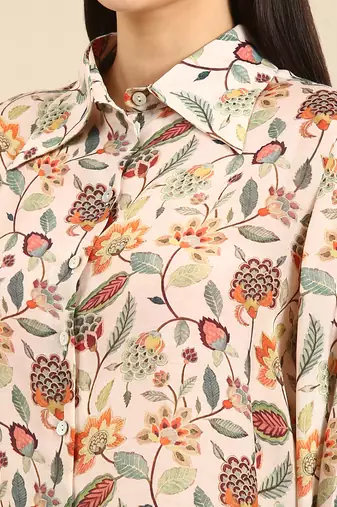 Cream floral printed muslin shirt
