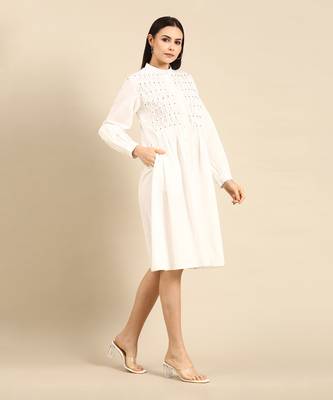 White cotton smocked dress 3