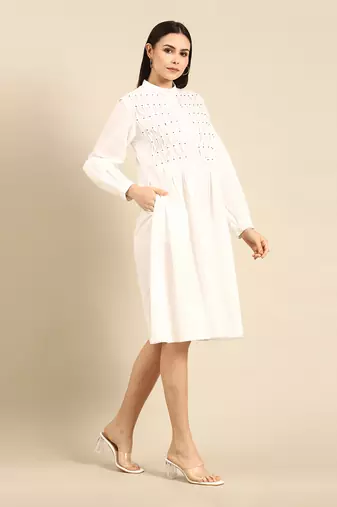 White cotton smocked dress