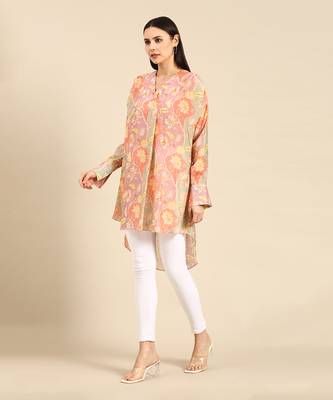 Brown floral printed muslin shirt 2
