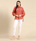 Pink floral printed muslin shirt